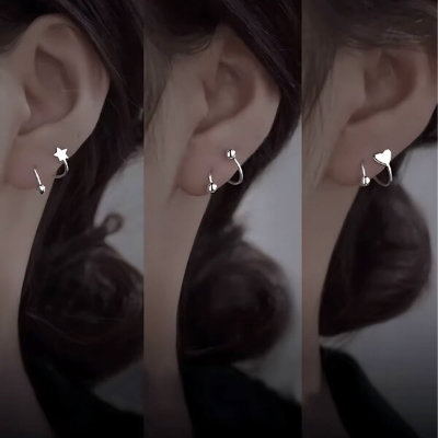 Picture of 1 Pair S Shaped Spiral Earrings Set A1 All Match Cool Style Spring Kaner Dul Daily Life Jewelry Accessories Birthday Wedding Engagement Bridal Party Fair Festival Gift Item for Female Girls Silver Color - Adjustable
