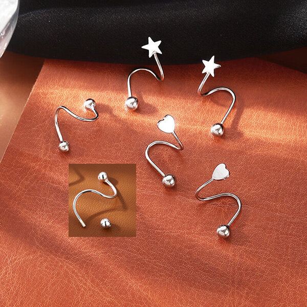 Picture of 1 Pair S Shaped Spiral Earrings Set A1 All Match Cool Style Spring Kaner Dul Daily Life Jewelry Accessories Birthday Wedding Engagement Bridal Party Fair Festival Gift Item for Female Girls Silver Color - Adjustable