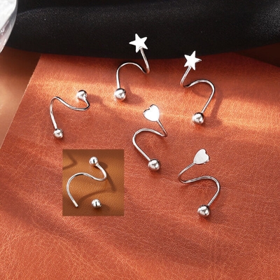 Picture of 1 Pair S Shaped Spiral Earrings Set A1 All Match Cool Style Spring Kaner Dul Daily Life Jewelry Accessories Birthday Wedding Engagement Bridal Party Fair Festival Gift Item for Female Girls Silver Color - Adjustable
