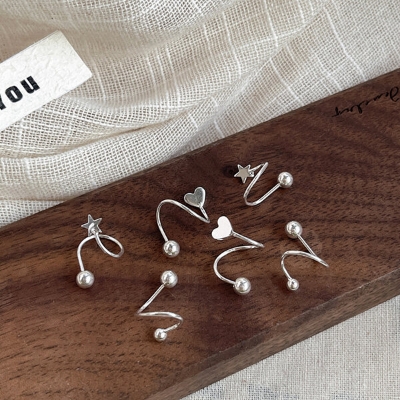 Picture of 1 Pair S Shaped Spiral Earrings Set A1 All Match Cool Style Spring Kaner Dul Daily Life Jewelry Accessories Birthday Wedding Engagement Bridal Party Fair Festival Gift Item for Female Girls Silver Color - Adjustable