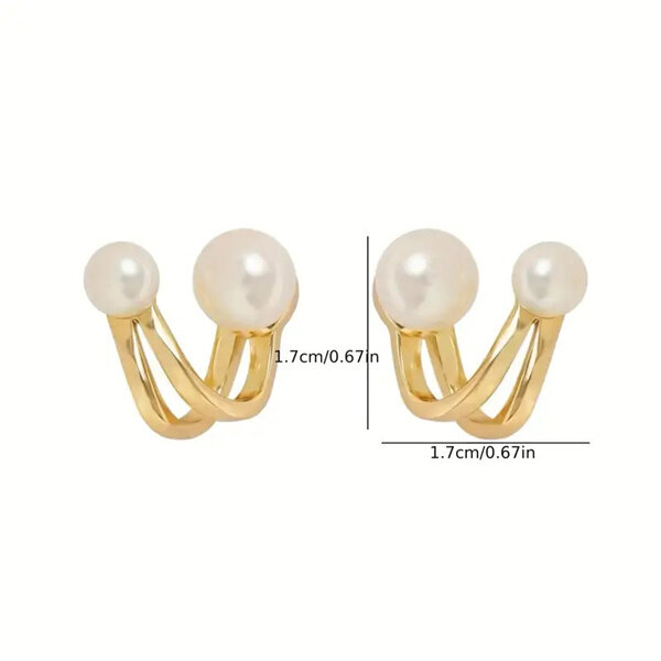 Picture of 1 Pair Double C Popular Pearl Earrings Set B1 24K Gold Water Drop All Match Kaner Dul Versatile Personality Autumn Winter Retro Eardrop Hot Selling Jewelry Accessories Birthday Wedding Engagement Bridal Party Ideal Gift Item for Female Golden Color - Adjustable