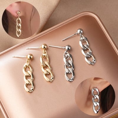 Picture of Popular Chain Earrings 24K Gold Water Drop Set C1 All Match Eardrop Versatile Personality Autumn Winter Retro Kaner Dul Hot Selling  Jewelry Birthday Wedding Engagement Bridal Party Fair Festival Gift for Women Gold/Silver Color - Adjustable