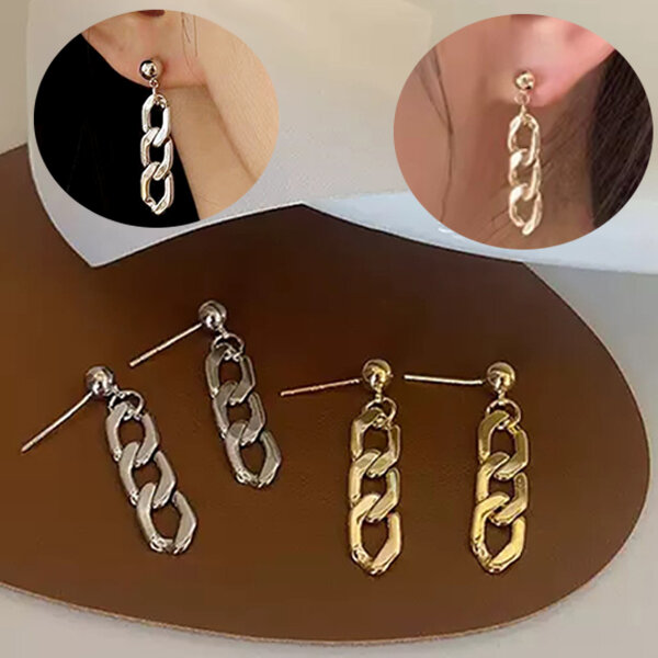 Picture of Popular Chain Earrings 24K Gold Water Drop Set C1 All Match Eardrop Versatile Personality Autumn Winter Retro Kaner Dul Hot Selling  Jewelry Birthday Wedding Engagement Bridal Party Fair Festival Gift for Women Gold/Silver Color - Adjustable