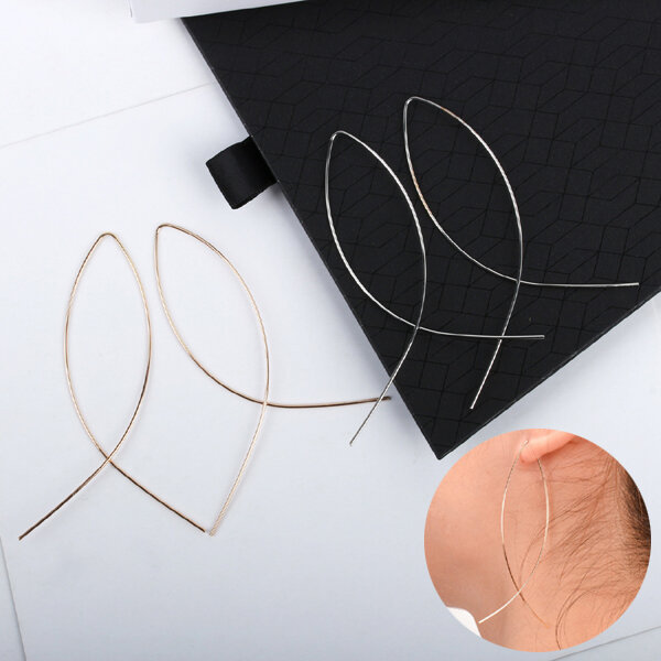 Picture of Abstract Art Fish-Shaped Earrings 24K Gold Water Drop Set D1 Cross Eardrop Versatile Personality Autumn Retro Kaner Dul Jewelry Accessories Birthday Wedding Engagement Bridal Party Fair Festival Gift for Female Girls Gold/Silver Color - Adjustable
