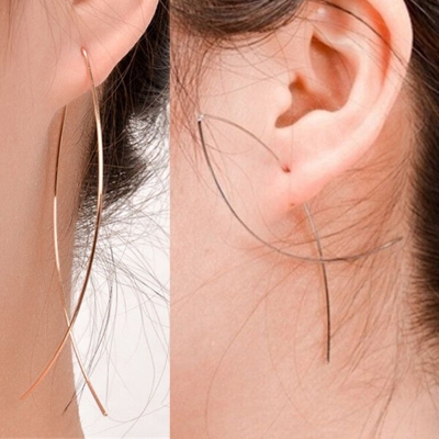 Picture of Abstract Art Fish-Shaped Earrings 24K Gold Water Drop Set D1 Cross Eardrop Versatile Personality Autumn Retro Kaner Dul Jewelry Accessories Birthday Wedding Engagement Bridal Party Fair Festival Gift for Female Girls Gold/Silver Color - Adjustable