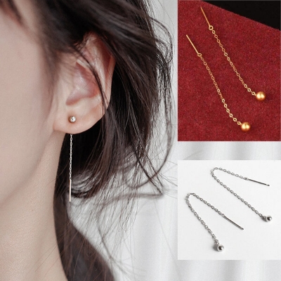 Picture of 1 Pair Popular Sui Suta Bead Bean Ball Earrings Set H1 Tassel Pendant Eardrop Versatile Personality Autumn Retro Kaner Dul Jewelry Accessories Birthday Wedding Engagement Bridal Party Fair Festival Gift Item for Female Girls Gold/Silver Color - Adjustable
