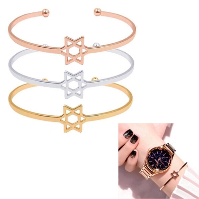 Picture of Six-Pointed Star Adjustable Bracelet Set B1 Lucky Hollow Tassel Brelet Versatile Personality Autumn Bracelat Jewelry Birthday Wedding Engagement Bridal Party Ideal Gift Retro Braslete Bangles for Women Gold & Silver Color
