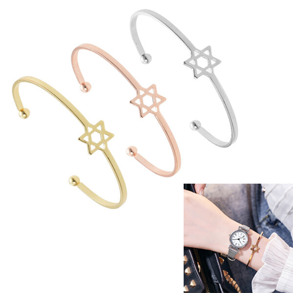Picture of Six-Pointed Star Adjustable Bracelet Set B1 Lucky Hollow Tassel Brelet Versatile Personality Autumn Bracelat Jewelry Birthday Wedding Engagement Bridal Party Ideal Gift Retro Braslete Bangles for Women Gold & Silver Color