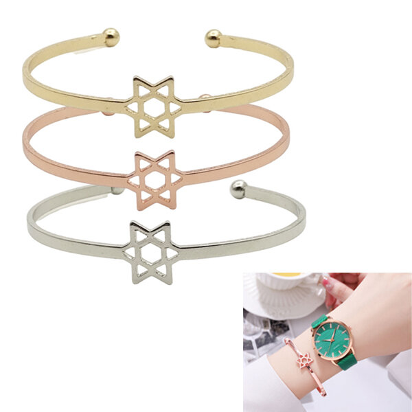 Picture of Six-Pointed Star Adjustable Bracelet Set B1 Lucky Hollow Tassel Brelet Versatile Personality Autumn Bracelat Jewelry Birthday Wedding Engagement Bridal Party Ideal Gift Retro Braslete Bangles for Women Gold & Silver Color