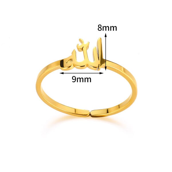Picture of Arabic Letter Allah Name Adjustable Finger Ring Set B1 Versatile Personality Autumn Retro Angti Daily Life Jewelry Accessories Birthday Wedding Engagement Bridal Party Fair Festival Gift Item for Male Female Gold/Silver Color 