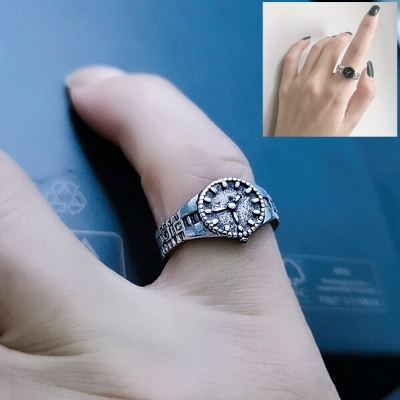 Picture of Adjustable Creative Watch Finger Ring Set C1 Versatile Personality Autumn Retro Angti Daily Life Jewelry Accessories Birthday Wedding Engagement Bridal Party Fair Festival Gift Item for Male and Female Silver Color
