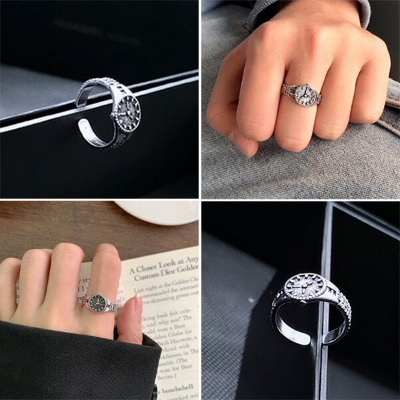 Picture of Adjustable Creative Watch Finger Ring Set C1 Versatile Personality Autumn Retro Angti Daily Life Jewelry Accessories Birthday Wedding Engagement Bridal Party Fair Festival Gift Item for Male and Female Silver Color