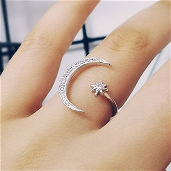 Picture of Adjustable Creative Star Moon Finger Ring Ethnic Style Set G1 Versatile Personality Autumn Retro Angti Daily Life Jewelry Accessories Birthday Wedding Engagement Bridal Party Fair Festival Gift Item for Female Rose Gold/Silver and Gold Color
