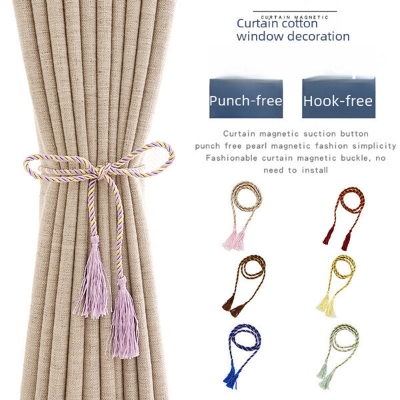 Picture of Curtain Belt Factory Direct Supply Wholesale Price Set A Double-Headed Long Tassel Cotton Door and Window Parda Barrier Tie Rope Non Clip/Hook Handmade Kushikata Buckle Accessories Home Decorative Lanyard Fair Festival Gift Item Multicolor