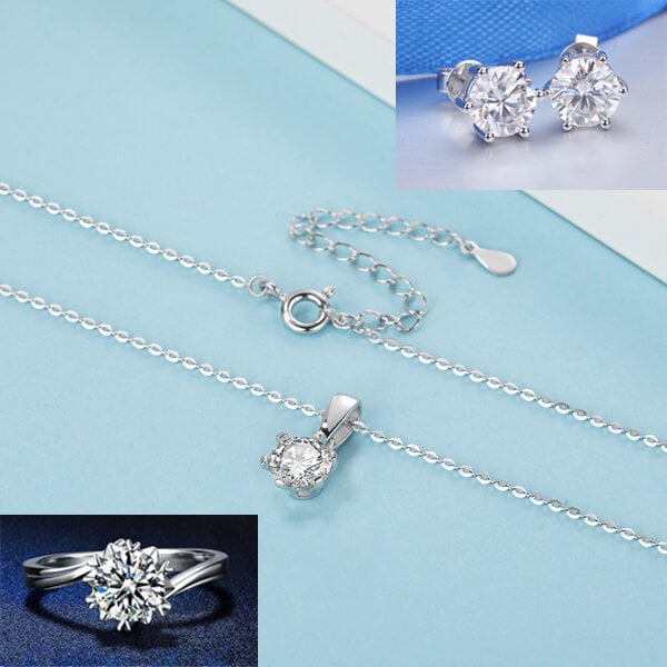 Picture of Adjustable Finger Ring Earrings and Chain With Six-Claws Locket Necklace Set B1 Versatile Personality Autumn Retro Pendant Daily Life Popular  Jewelry Accessories Birthday Wedding Engagement Bridal Party Ideal Gift Item for Women Silver Color