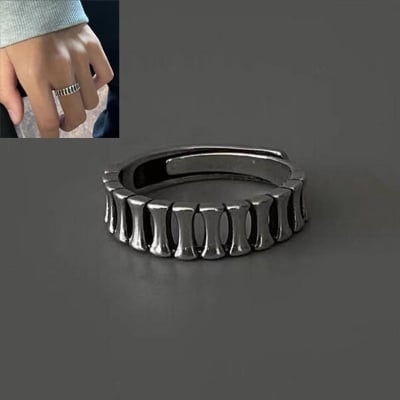 Picture of Adjustable Popular Chain Finger Ring Set A1 All-Match Cold Style Versatile Personality Autumn Retro Angti Jewelry Accessories Birthday Wedding Engagement Bridal Party Ideal Gift Item for Male and Female Silver Color