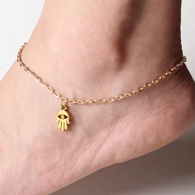 Picture of Popular Fatima Hand Payel Set A1 Chain Anklet All-Match 24K Gold Water Drop Mossonite Zircon Pendant Beach Nupur Jewelry Accessories Birthday Wedding Engagement Bridal Party Ideal Gift Item for Female Gold and Silver Color