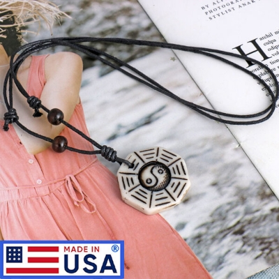 Picture of American Popular Yan in Pendant Factory Direct Supply All-Match Necklace Geometry Shaped Mala with Locket Stall Temple Exhibition Hot Selling Jewelry Accessories Birthday Party Fair Festival Gift Item For Men/Women White and Brown Color