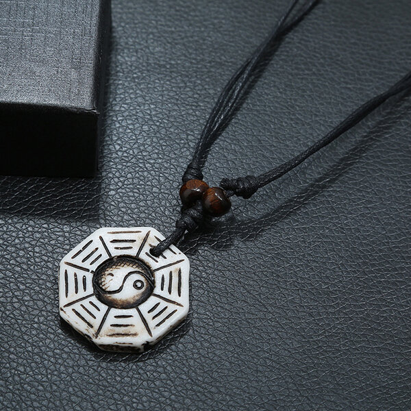 Picture of American Popular Yan in Pendant Factory Direct Supply All-Match Necklace Geometry Shaped Mala with Locket Stall Temple Exhibition Hot Selling Jewelry Accessories Birthday Party Fair Festival Gift Item For Men/Women White and Brown Color