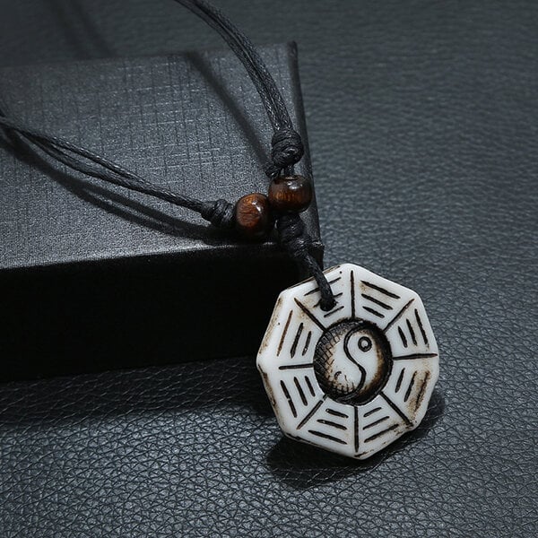 Picture of Yan in Popular Pendant All-Match Necklace Geometry Shaped Mala with Locket Stall Temple Exhibition Hot Selling Jewelry Accessories Birthday Party Fair Festival Gift Item For Men/Women White and Brown Colo