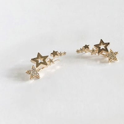 Picture of 1 Pair Popular Creative Fashion Star Earrings Set N1 Hollow Tassel Eardrop Versatile Personality Autumn Retro Kaner Dul Jewelry Accessories Birthday Wedding Engagement Bridal Party Ideal Gift Item for Female Gold Color