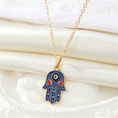 Picture of Fatima Hand Popular Creative Pendant Set C1 All-Match Necklace Panja Mala with Locket Temple Exhibition Hot Selling Jewelry Accessories Birthday Wedding Engagement Bridal Party Ideal Gift Item for Men Women Green Gold Color