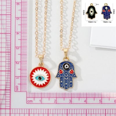 Picture of Fatima Hand American Popular Creative Pendant Factory Direct Supply SetC All-Match Necklace Panja Mala with Locket Temple Exhibition Hot Selling Jewelry Birthday Wedding Engagement Bridal Party Ideal Gift for Men Women Green Gold Color