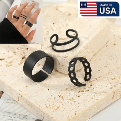 Picture of 3 PCS Adjustable American Hip-Hop Fashion Finger Rings Factory Direct Supply Set i Temple Exhibition Hot Selling Autumn Retro Angti Jewelry Accessories Birthday Wedding Engagement Bridal Party Ideal Gift for Female Black Gold Silver Color
