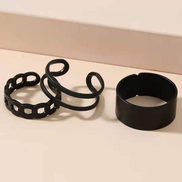 Picture of 3 PCS Adjustable American Hip-Hop Fashion Finger Rings Factory Direct Supply Set i Temple Exhibition Hot Selling Autumn Retro Angti Jewelry Accessories Birthday Wedding Engagement Bridal Party Ideal Gift for Female Black Gold Silver Color