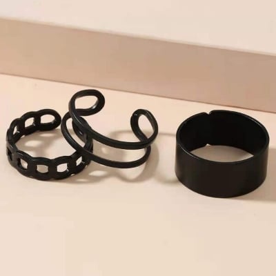 Picture of 3 PCS Adjustable American Hip-Hop Fashion Finger Rings Factory Direct Supply Set i Temple Exhibition Hot Selling Autumn Retro Angti Jewelry Accessories Birthday Wedding Engagement Bridal Party Ideal Gift for Female Black Gold Silver Color