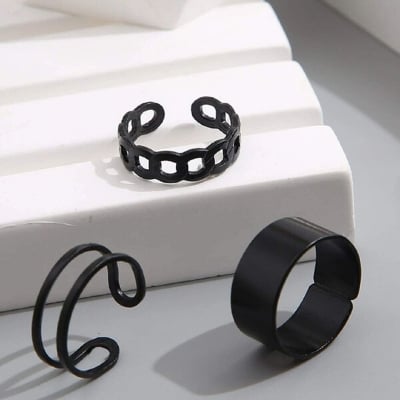 Picture of 3 PCS Adjustable American Hip-Hop Fashion Finger Rings Factory Direct Supply Set i Temple Exhibition Hot Selling Autumn Retro Angti Jewelry Accessories Birthday Wedding Engagement Bridal Party Ideal Gift for Female Black Gold Silver Color