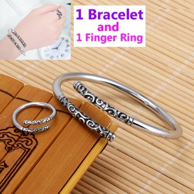 Picture of Popular Montara Adjustable Bracelet and Finger Ring Set H1 Temple Exhibition Autumn Retro Brelet Hot Selling Jewelry Birthday Wedding Engagement Bridal Party Bracelat Ideal Gift Braslete Bangles Silver Color for All