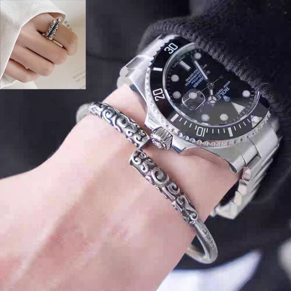 Picture of Popular Montara Adjustable Bracelet and Finger Ring Set H1 Temple Exhibition Autumn Retro Brelet Hot Selling Jewelry Birthday Wedding Engagement Bridal Party Bracelat Ideal Gift Braslete Bangles Silver Color for All