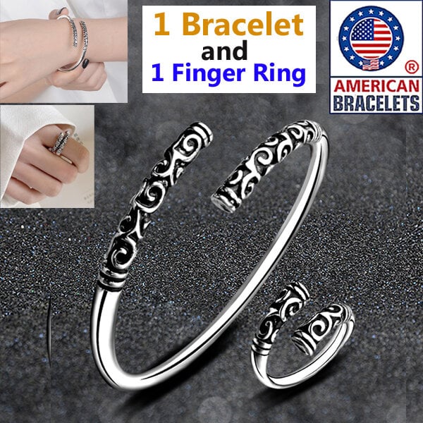 Picture of American Popular Montara Adjustable Bracelet and Finger Ring Factory Direct Supply Set H Exhibition Electroplating Brelet Jewelry Accessories Birthday Wedding Engagement Bridal Party Bracelat Ideal Gift Braslete Bangles Silver Color for All