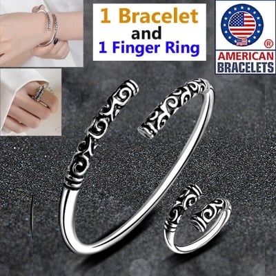 Picture of American Popular Montara Adjustable Bracelet and Finger Ring Factory Direct Supply Set H Exhibition Electroplating Brelet Jewelry Accessories Birthday Wedding Engagement Bridal Party Bracelat Ideal Gift Braslete Bangles Silver Color for All