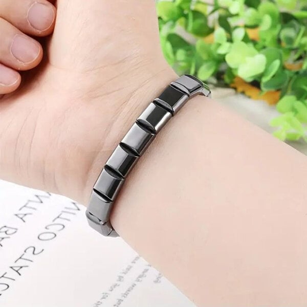 Picture of Popular Bio Magnetic Bracelet Adjustable Natural Hematite Stone Brelet Jewelry Birthday Wedding Engagement Bridal Party Bracelat Ideal Gift Item Braslete Bangles Black Color for Men and Women
