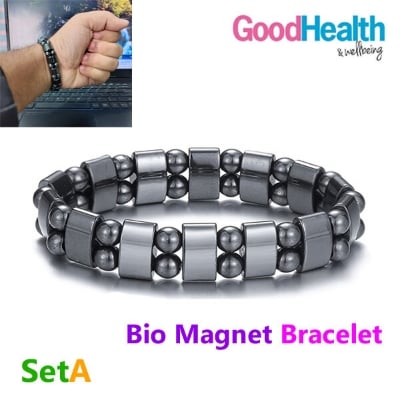 Picture of Bio Magnetic Popular Adjustable Bracelet Set A Natural Hematite Stone Brelet Hot Selling Jewelry Birthday Wedding Engagement Bridal Party Bracelat Ideal Gift Item Braslete Bangles Black Color for Men Women