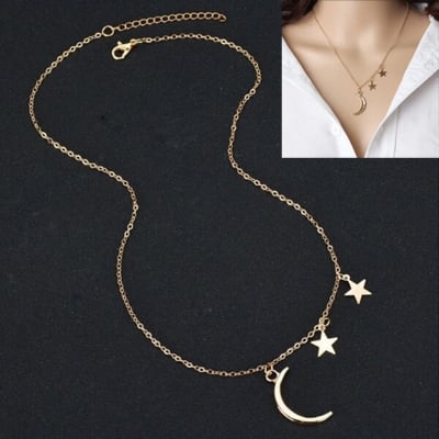 Picture of Popular Star Moon Chain With Locket 24K Gold Water Drop Set D All-Match Pendant Necklace Versatile Personality Exhibition Autumn Mala Hot Selling Jewelry Accessories Birthday Wedding Engagement Bridal Party Ideal Gift Item Gold/Silver Color for All