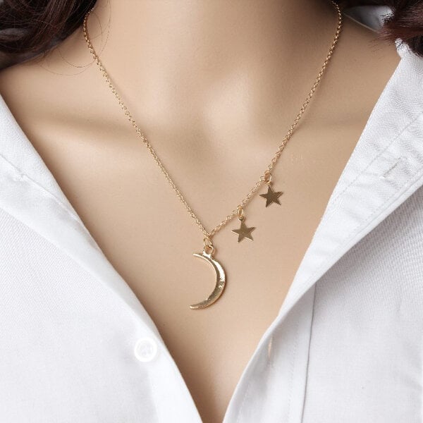 Picture of Popular Star Moon Chain With Locket 24K Gold Water Drop Set D All-Match Pendant Necklace Versatile Personality Exhibition Autumn Mala Hot Selling Jewelry Accessories Birthday Wedding Engagement Bridal Party Ideal Gift Item Gold/Silver Color for All