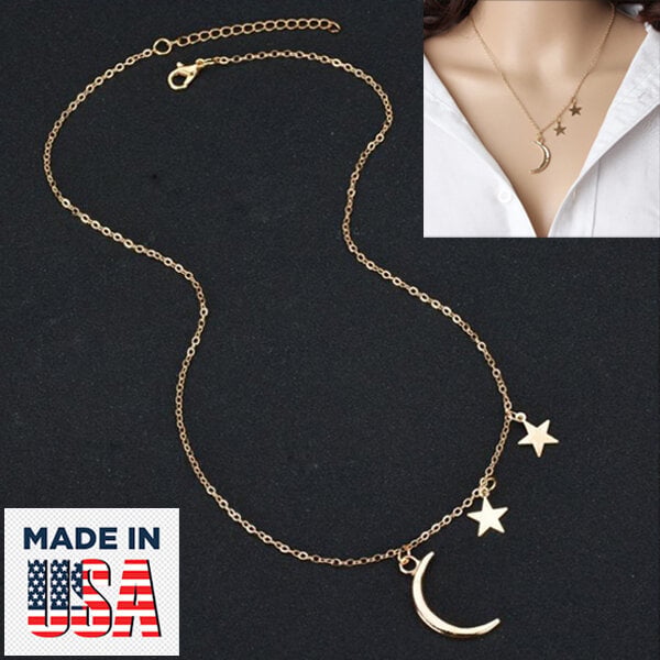 Picture of American Hot Selling Moon Star Chain With Locket Factory Direct Supply Set D1 24K Gold Water Drop Pendant Necklace Versatile Personality Mala Popular Jewelry Accessories Birthday Wedding Engagement Bridal Party Ideal Gift Item Gold/Silver Color for All