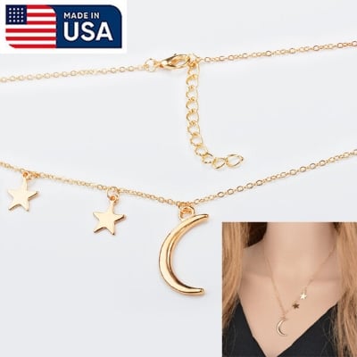 Picture of American Hot Selling Moon Star Chain With Locket Factory Direct Supply Set D1 24K Gold Water Drop Pendant Necklace Versatile Personality Mala Popular Jewelry Accessories Birthday Wedding Engagement Bridal Party Ideal Gift Item Gold/Silver Color for All