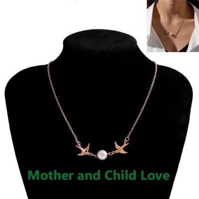 Picture of Double Flying Birds Popular Pearl Necklace 24K Gold Water Drop Set E1 Locket Chain Pendant Versatile Personality Exhibition Mala Hot Selling Jewelry Accessories Birthday Wedding Engagement Bridal Party Ideal Gift Item Gold/Silver Color for Male and Female