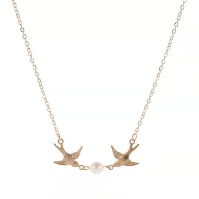 Picture of Double Flying Birds Popular Pearl Necklace 24K Gold Water Drop Set E1 Locket Chain Pendant Versatile Personality Exhibition Mala Hot Selling Jewelry Accessories Birthday Wedding Engagement Bridal Party Ideal Gift Item Gold/Silver Color for Male and Female