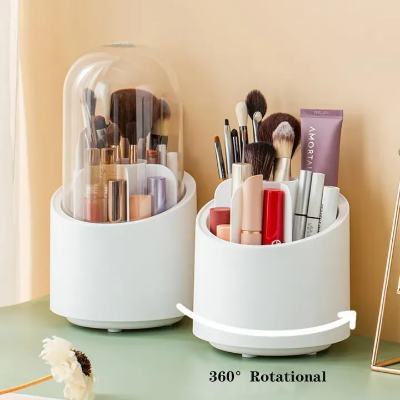 Picture of 360 Degree Rotating Makeup Brush Holder Cosmetics Organizer With Lid for Vanity Multi-Functional Pen Holder Lipstick Storage Box