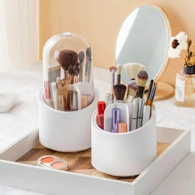 Picture of 360 Degree Rotating Makeup Brush Holder Cosmetics Organizer With Lid for Vanity Multi-Functional Pen Holder Lipstick Storage Box