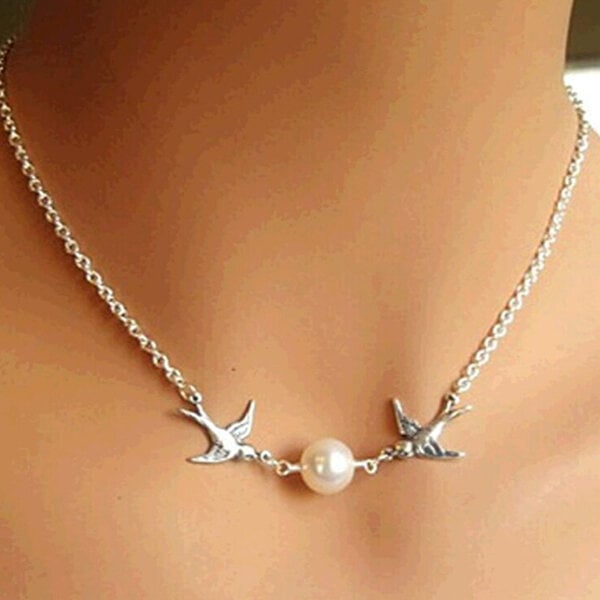 Picture of American Double Flying Birds Hot Selling Pearl Necklace Factory Direct Supply 24K Gold Water Drop Set E Locket Chain Pendant Mala Popular Jewelry Accessories Birthday Wedding Engagement Bridal Party Ideal Gift Item Gold/Silver Color for All
