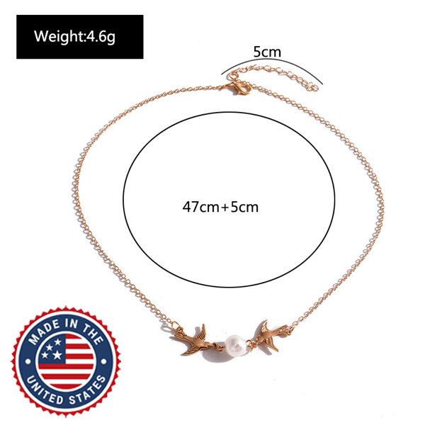 Picture of American Double Flying Birds Hot Selling Pearl Necklace Factory Direct Supply 24K Gold Water Drop Set E Locket Chain Pendant Mala Popular Jewelry Accessories Birthday Wedding Engagement Bridal Party Ideal Gift Item Gold/Silver Color for All