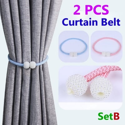 Picture of 2 PCS Popular Pearl Buckle Curtain Belt Set B1 Double-Headed Long Tassel Cotton Door and Window Parda Barrier Tie Rope Non Clip/Hook Handmade Kushikata Accessories Hot Selling Cottage Home Decorative Lanyard Fair Festival Gift Item Multicolor