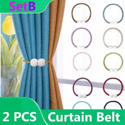 Picture of 2 PCS Popular Pearl Buckle Curtain Belt Set B1 Double-Headed Long Tassel Cotton Door and Window Parda Barrier Tie Rope Non Clip/Hook Handmade Kushikata Accessories Hot Selling Cottage Home Decorative Lanyard Fair Festival Gift Item Multicolor