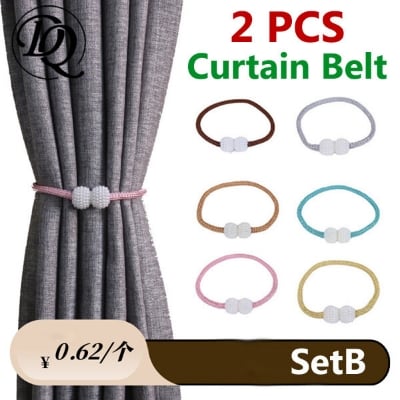 Picture of 2 PCS Popular Pearl Buckle Curtain Belt Set B1 Double-Headed Long Tassel Cotton Door and Window Parda Barrier Tie Rope Non Clip/Hook Handmade Kushikata Accessories Hot Selling Cottage Home Decorative Lanyard Fair Festival Gift Item Multicolor